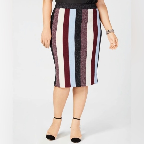 INC Multi Striped Pencil Skirt Lurex-Trim Glitter Plus Sz 3X - Picture 1 of 8
